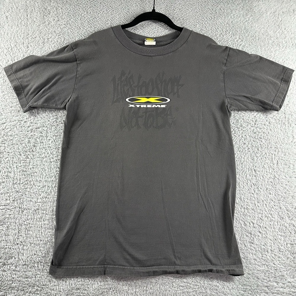 VINTAGE XTREME Shirt Mens Medium Dark Gray Graphic‎ Skate Y2K Grunge
